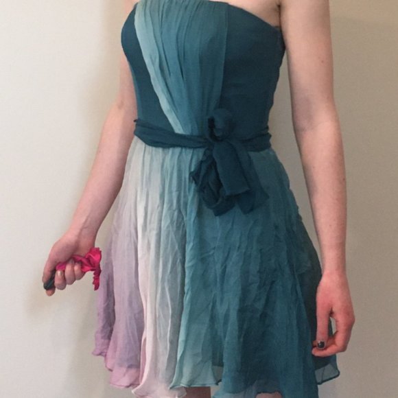 ABS Collection silk mini dress prom or wedding, strapless bodice size 4 - Picture 2 of 7
